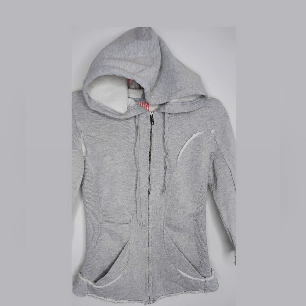 Free People Gray Ribbed Cotton Hoodie Jacket - Picture 2 of 7